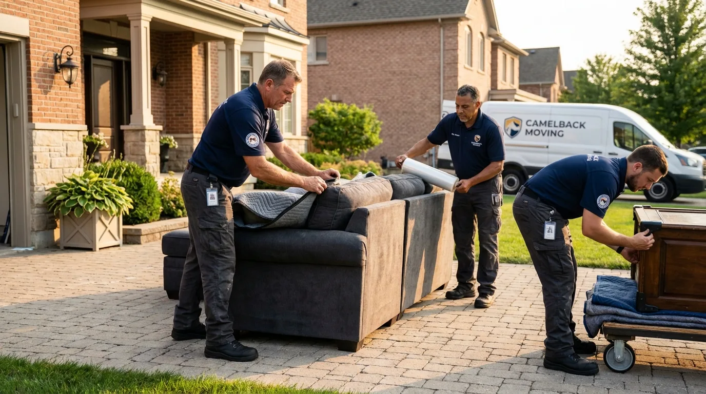 Large estate moving crew wrapping furniture in Baytown, TX